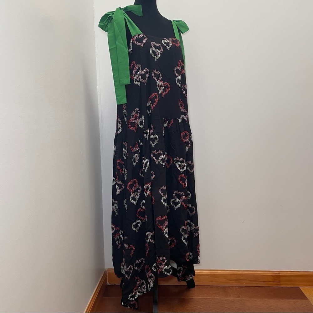 Sandro- Delicate Heart-Motif Midi Dress With Green Straps Size Medium - Picture 3 of 16